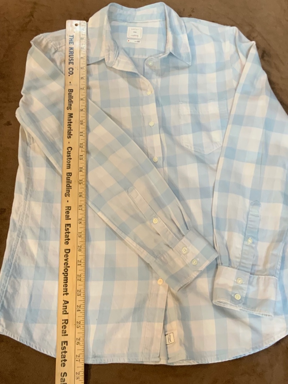 Gap Blue White M Fitted Boyfriend Long Sleeve Button up Plaid Cottagecore - Picture 6 of 10